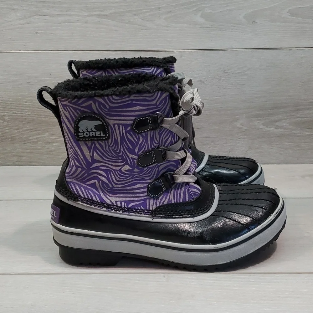 Sorel Kids Tivoli Li Plaid Girls Duck Rubber Waterproof Boots shoes sz 4